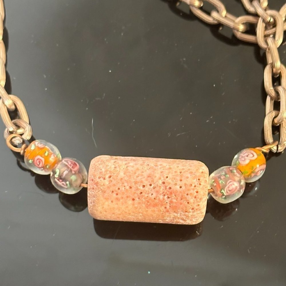 Genuine Coral Natural Untreated Floral Beads Chain Necklace Boho Gift  Hippie - Picture 4 of 4